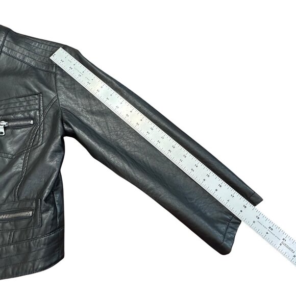 Route 66 Faux Leather Jacket Youth Small Black Zippers Biker Full Zip Lined - Picture 9 of 10